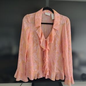 Liz Clauborne Elegant Pink Paisley Ruffle Blouse
